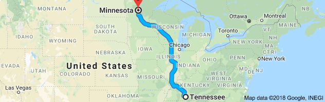 Tennessee to Minnesota Auto Transport Route