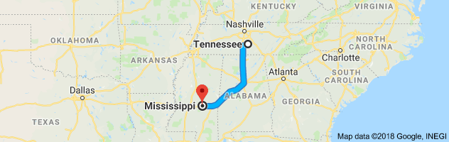 Tennessee to Mississippi Auto Transport Route
