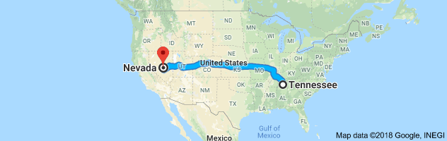 Tennessee to Nevada Auto Transport Route