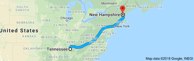 Tennessee to New Hampshire Auto Transport Route