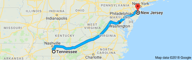 Tennessee to New Jersey Auto Transport Route