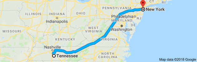 Tennessee to New York Auto Transport Route