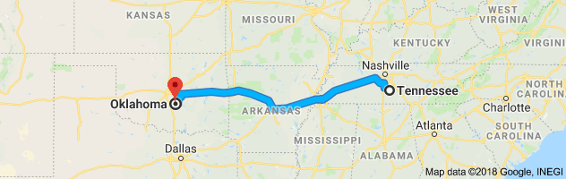 Tennessee to Oklahoma Auto Transport Route