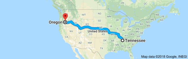 Tennessee to Oregon Auto Transport Route