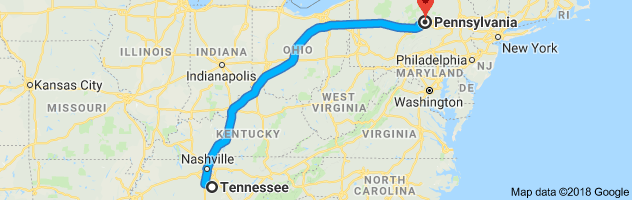 Tennessee to Pennsylvania Auto Transport Route