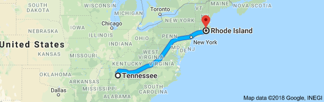 Tennessee to Rhode Island Auto Transport Route