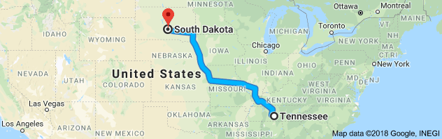 Tennessee to South Dakota Auto Transport Route