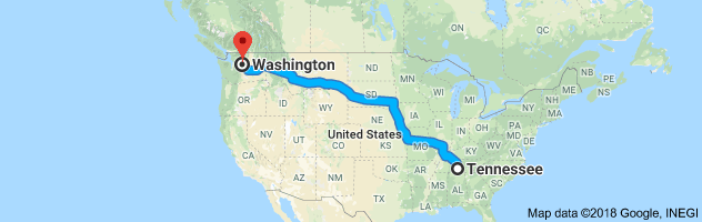 Tennessee to Washington Auto Transport Route