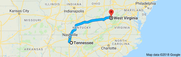 Tennessee to West Virginia Auto Transport Route