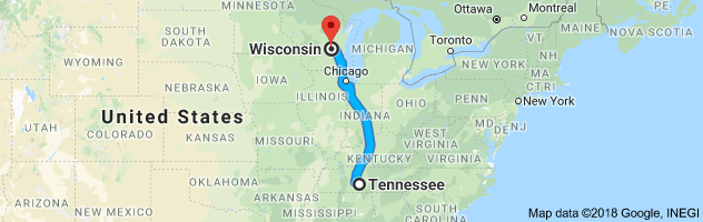 Tennessee to Wisconsin Auto Transport Route