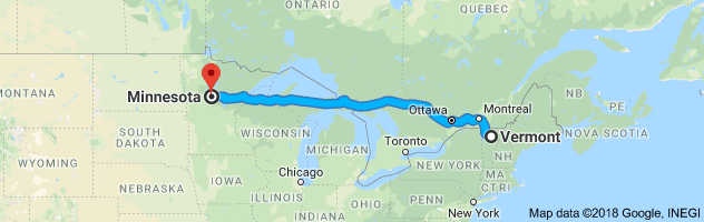 Vermont to Minnesota Auto Transport Route