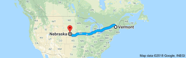 Vermont to Nebraska Auto Transport Route
