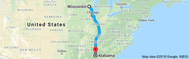 Wisconsin to Alabama Auto Transport Route