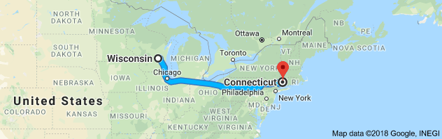 Wisconsin to Connecticut Auto Transport Route