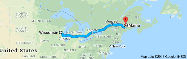 Wisconsin to Maine Auto Transport Route