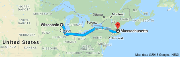 Wisconsin to Massachusetts Auto Transport Route