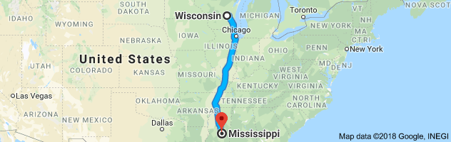 Wisconsin to Mississippi Auto Transport Route