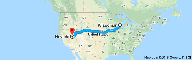 Wisconsin to Nevada Auto Transport Route