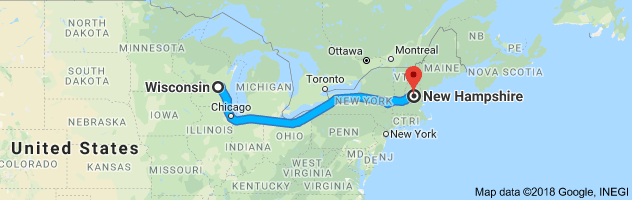 Wisconsin to New Hampshire Auto Transport Route