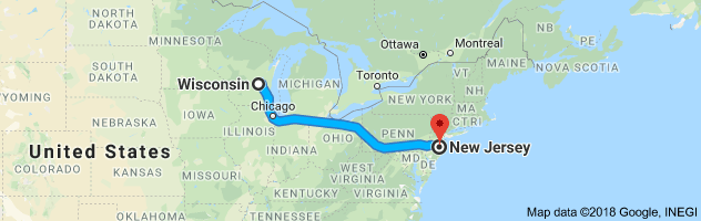 Wisconsin to New Jersey Auto Transport Route