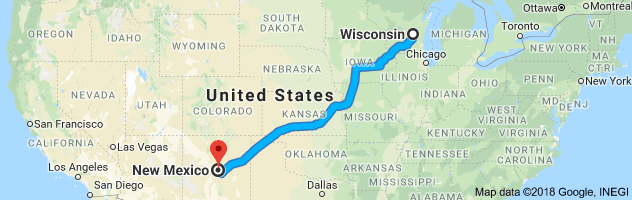 Wisconsin to New Mexico Auto Transport Route