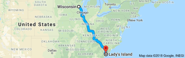 Wisconsin to South Carolina Auto Transport Route