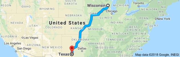 Wisconsin to Texas Auto Transport Route