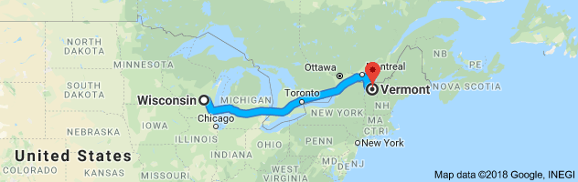 Wisconsin to Vermont Auto Transport Route