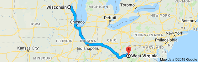 Wisconsin to West Virginia Auto Transport Route