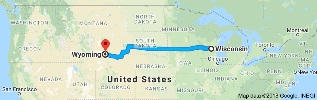 Wisconsin to Wyoming Auto Transport Route