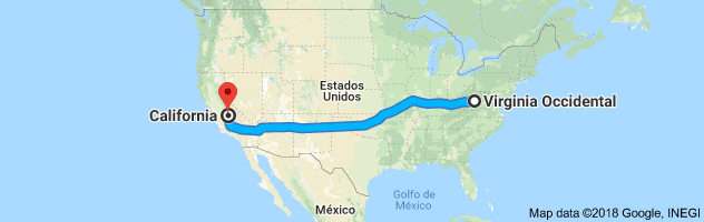 West Virginia to California Auto Transport Route