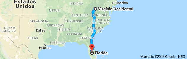 West Virginia to Florida Auto Transport Route