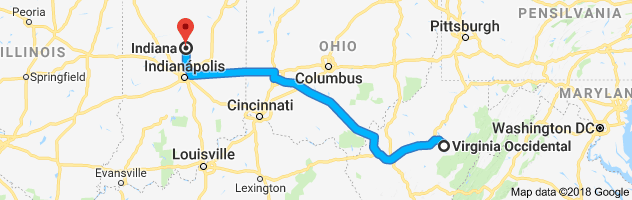 West Virginia to Indiana Auto Transport Route