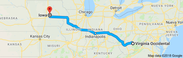 West Virginia to Iowa Auto Transport Route
