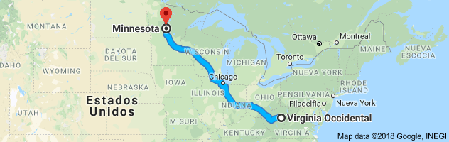 West Virginia to Minnesota Auto Transport Route