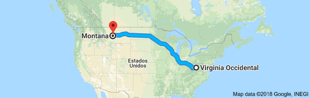 West Virginia to Montana Auto Transport Route