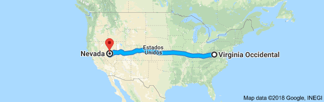 West Virginia to Nevada Auto Transport Route