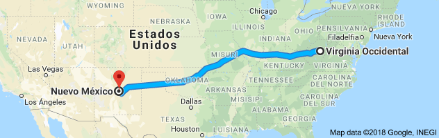 West Virginia to New Mexico Auto Transport Route
