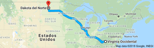 West Virginia to North Dakota Auto Transport Route