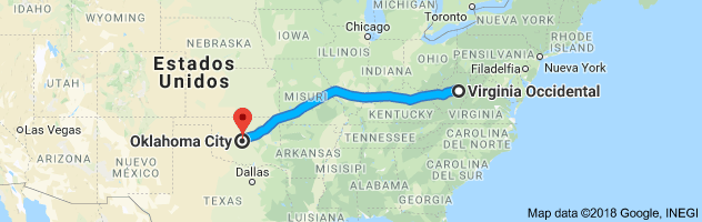 West Virginia to Oklahoma Auto Transport Route