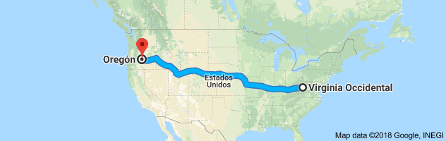 West Virginia to Oregon Auto Transport Route