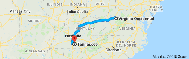 West Virginia to Tennessee Auto Transport Route