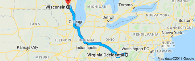 West Virginia to Wisconsin Auto Transport Route